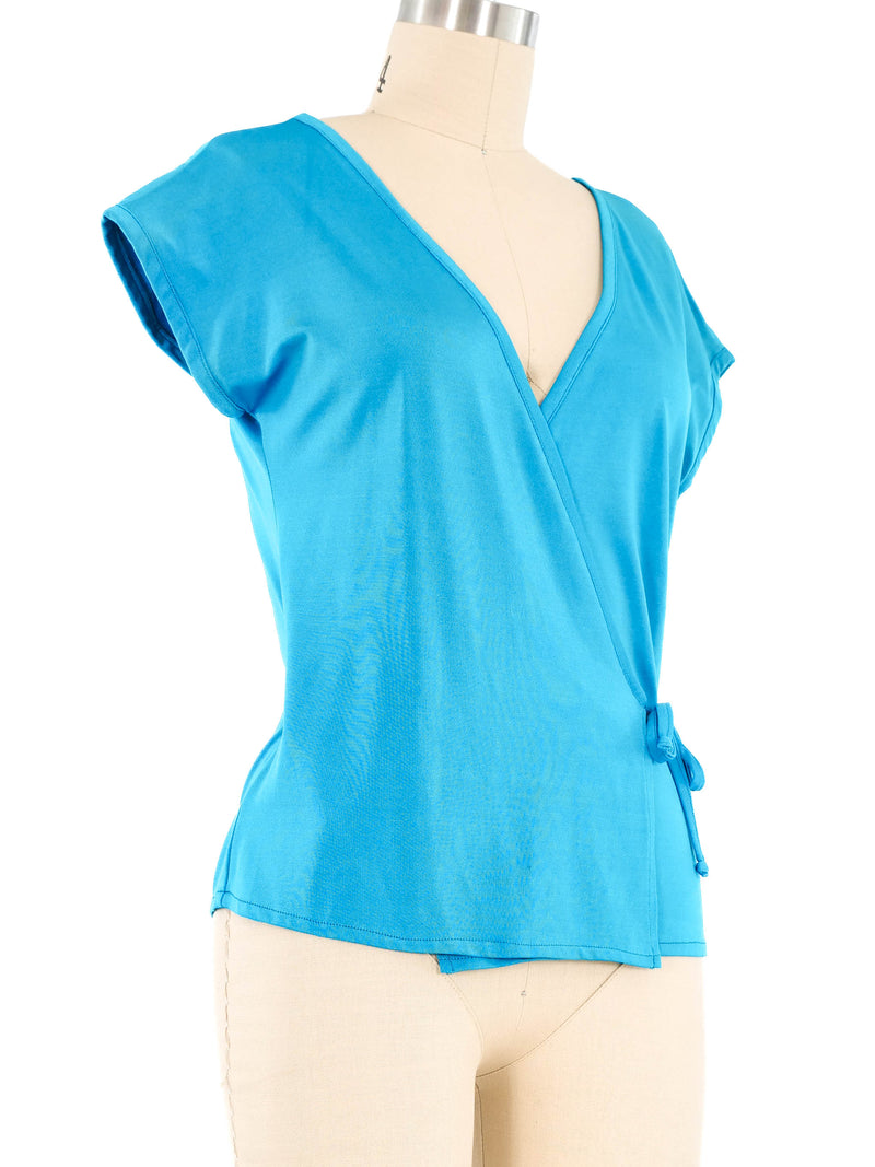 Giorgio Sant'Angelo Teal Spandex Wrap Top Top arcadeshops.com