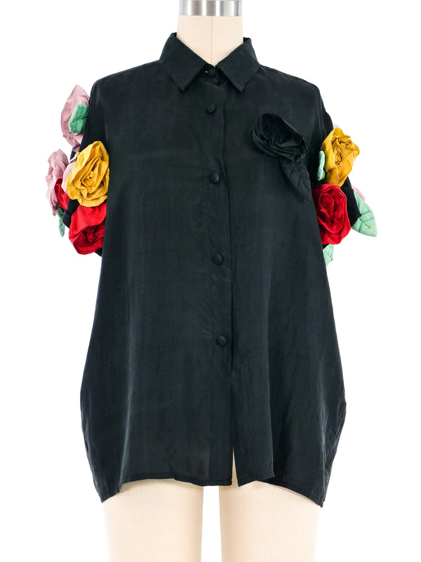 Chantal Thomass Silk Floral Applique Blouse Top arcadeshops.com