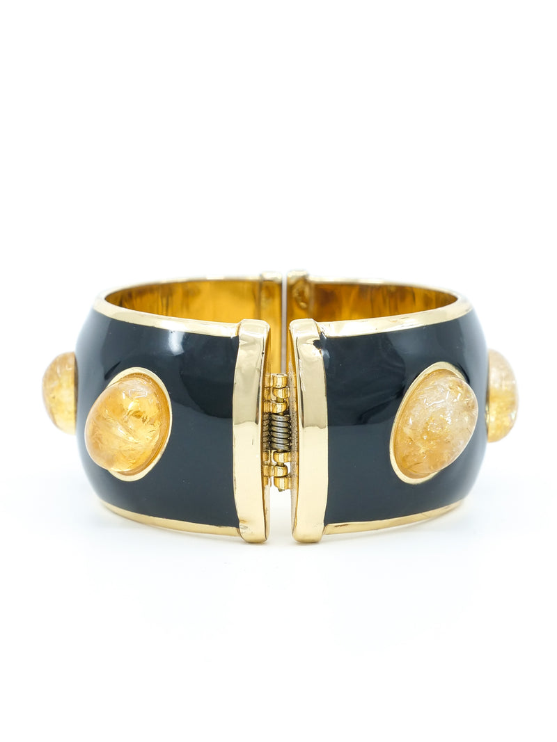 Francesca Romana Black Enameled Hinged Bangle Jewelry arcadeshops.com