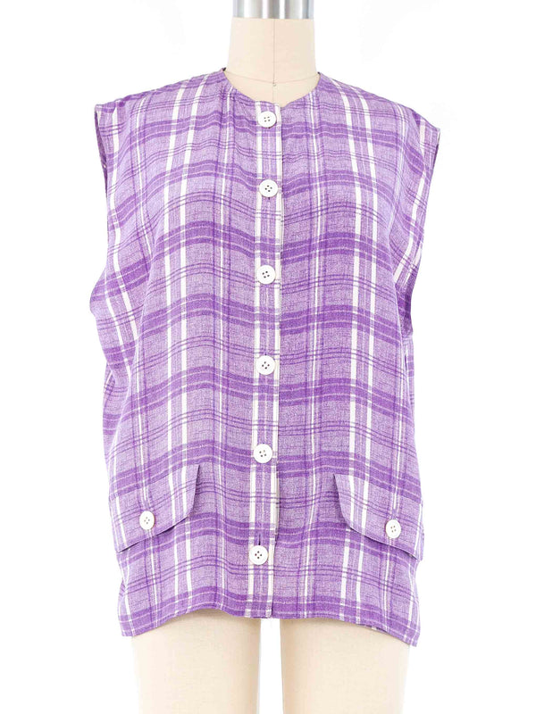Valentino Lavender Plaid Sleeveless Top Top arcadeshops.com