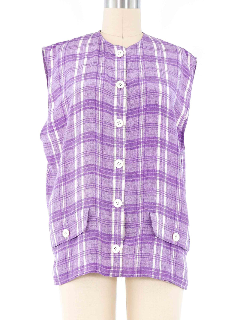 Valentino Lavender Plaid Sleeveless Top Top arcadeshops.com