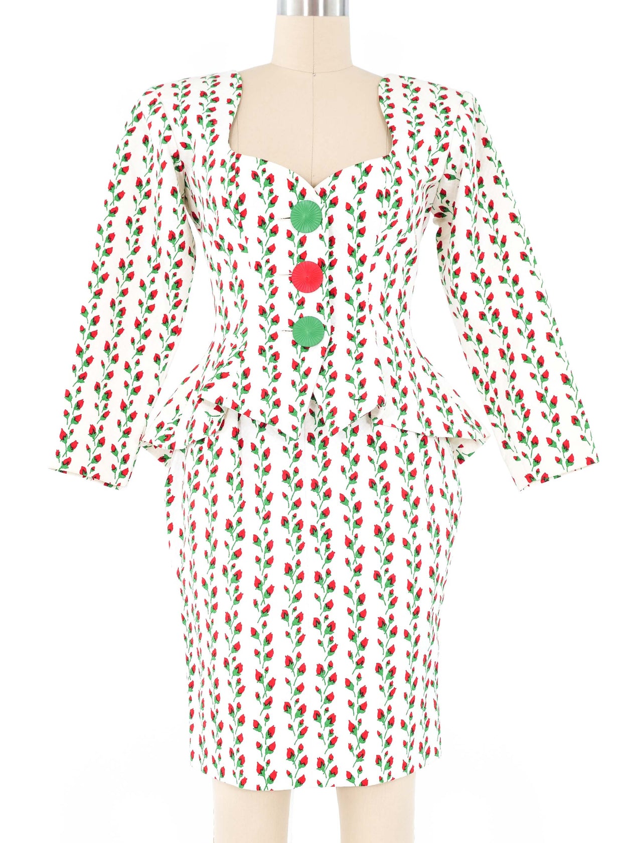 1990 Yves Saint Laurent Rose Print Skirt Suit