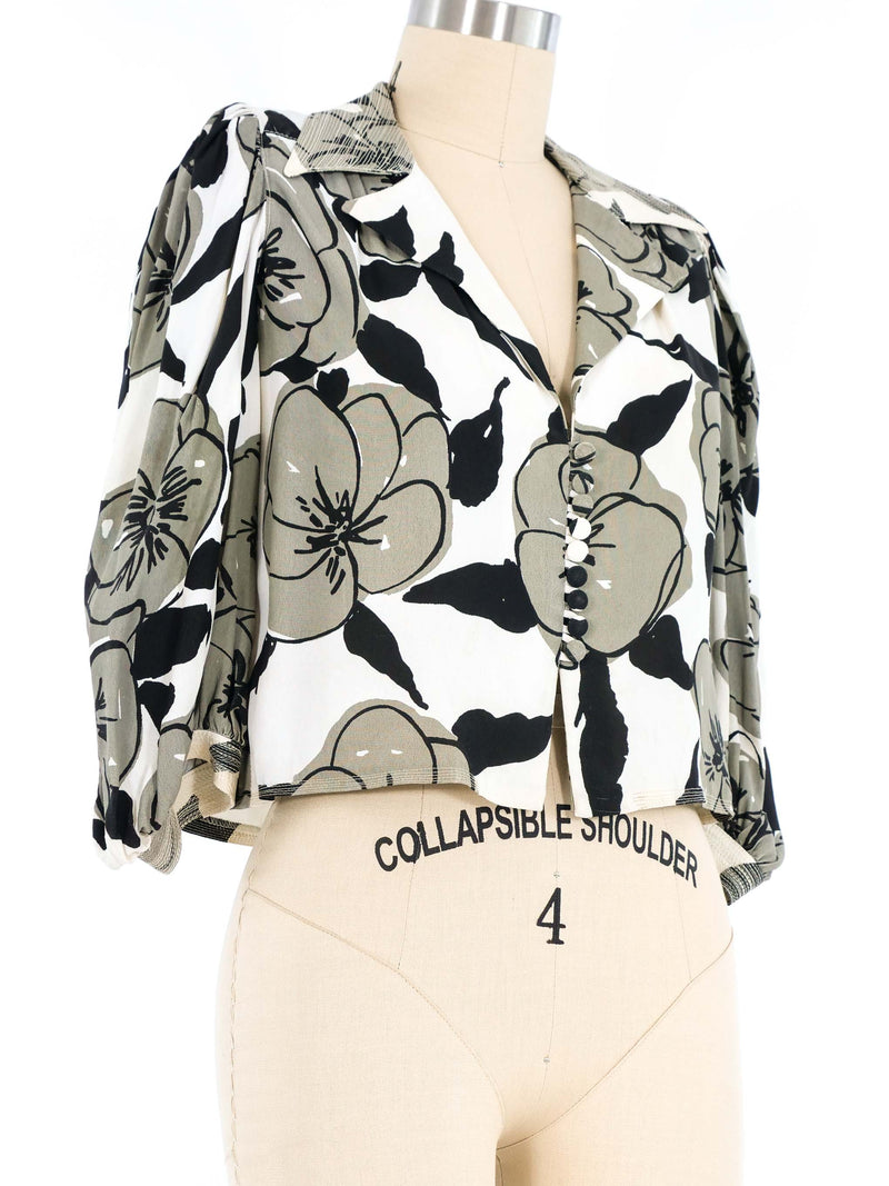 1970s Quorum Grayscale Floral Blouse Top arcadeshops.com