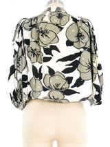 1970s Quorum Grayscale Floral Blouse Top arcadeshops.com