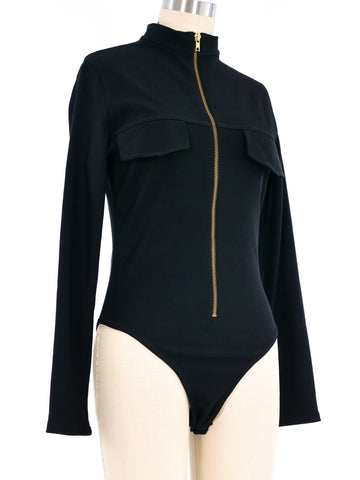 Long Sleeve Bodysuit For Women Zip Up Bodysuit Mock Turtleneck