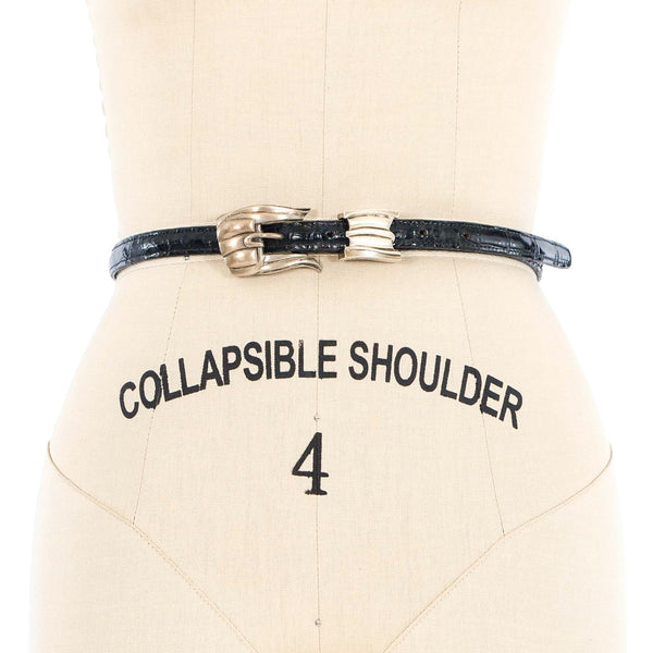 Barry Kieselstein-Cord Genuine Skinny Black Alligator Skin Belt Size 1 Kieselstein Cord Black ALLIGATOR Belt - BKC - Barry  main image 4