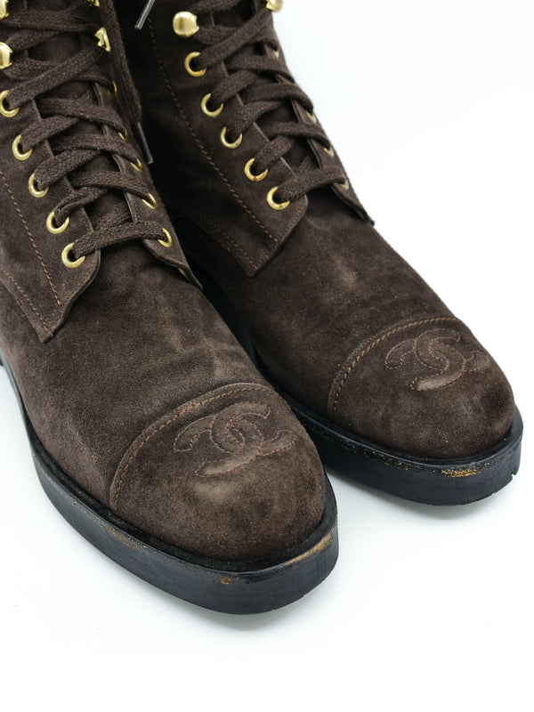 Chanel Suede Combat Boots, 39 Accessory arcadeshops.com