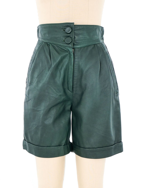 Hunter Green Leather Shorts Bottom arcadeshops.com