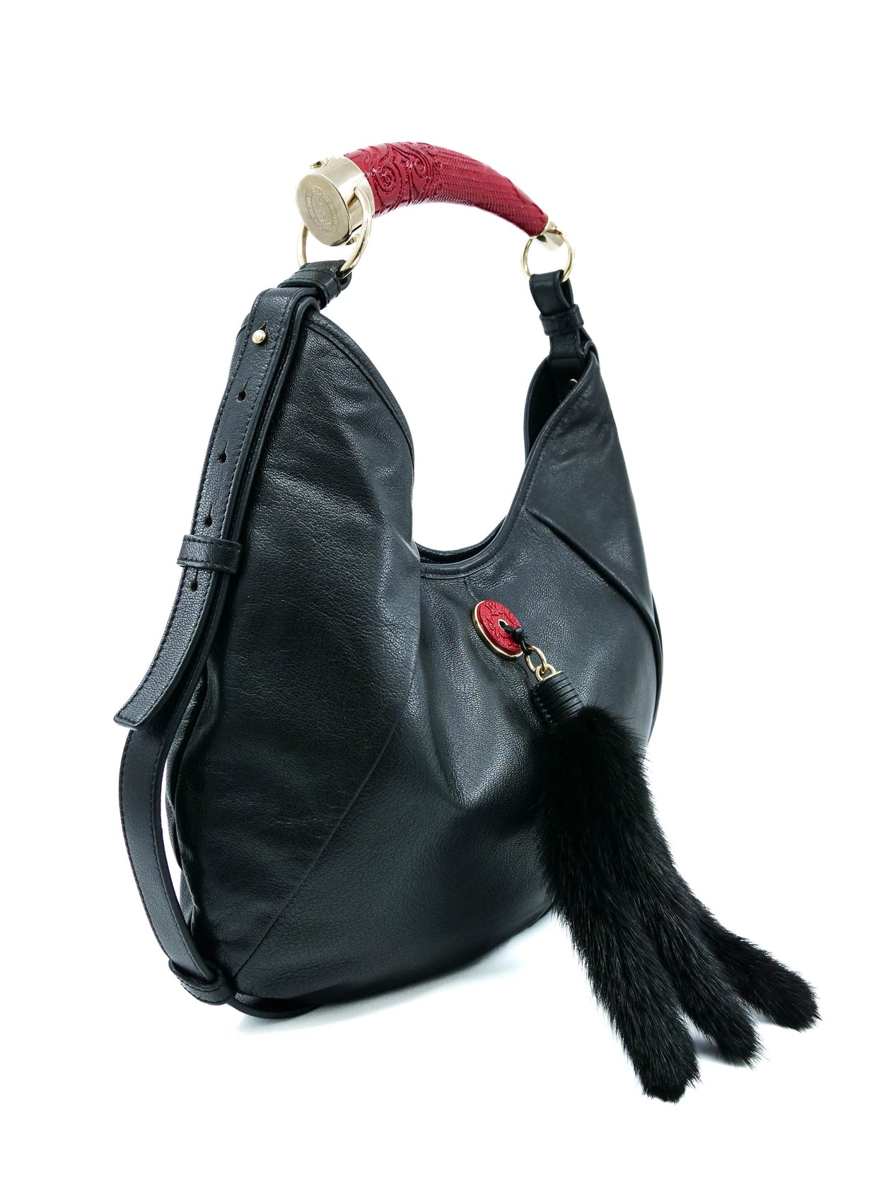 Yves Saint Laurent, Bags, Yves Saint Laurent Ysl Mombasa Black Canvas And  Leather Silver Horn Bag Vintage