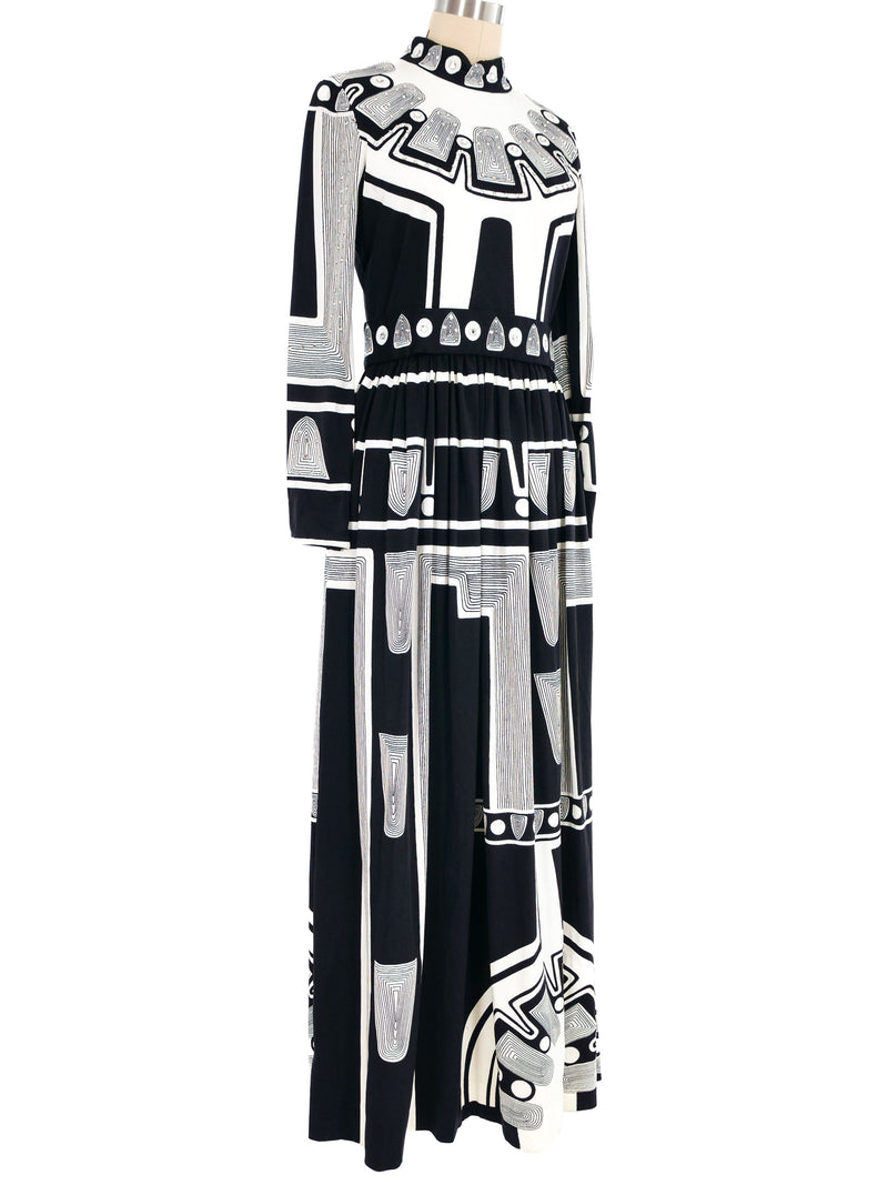 1960s Harzfeld's Rhinestone Studded Op Art Maxi Dress Dress arcadeshops.com