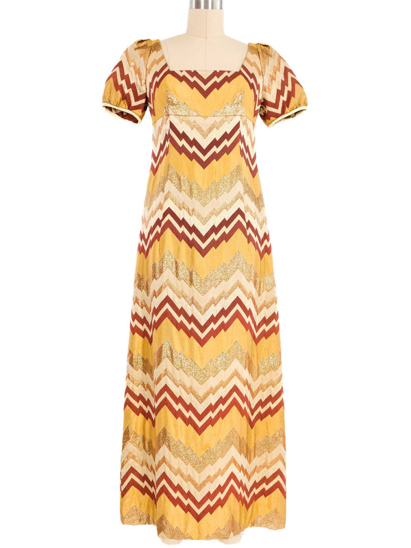 1960s Zig Zag Metallic Brocade Gown Dress arcadeshops.com