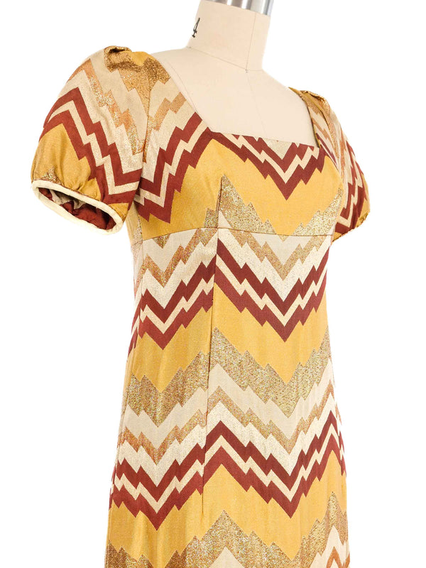 1960s Zig Zag Metallic Brocade Gown Dress arcadeshops.com