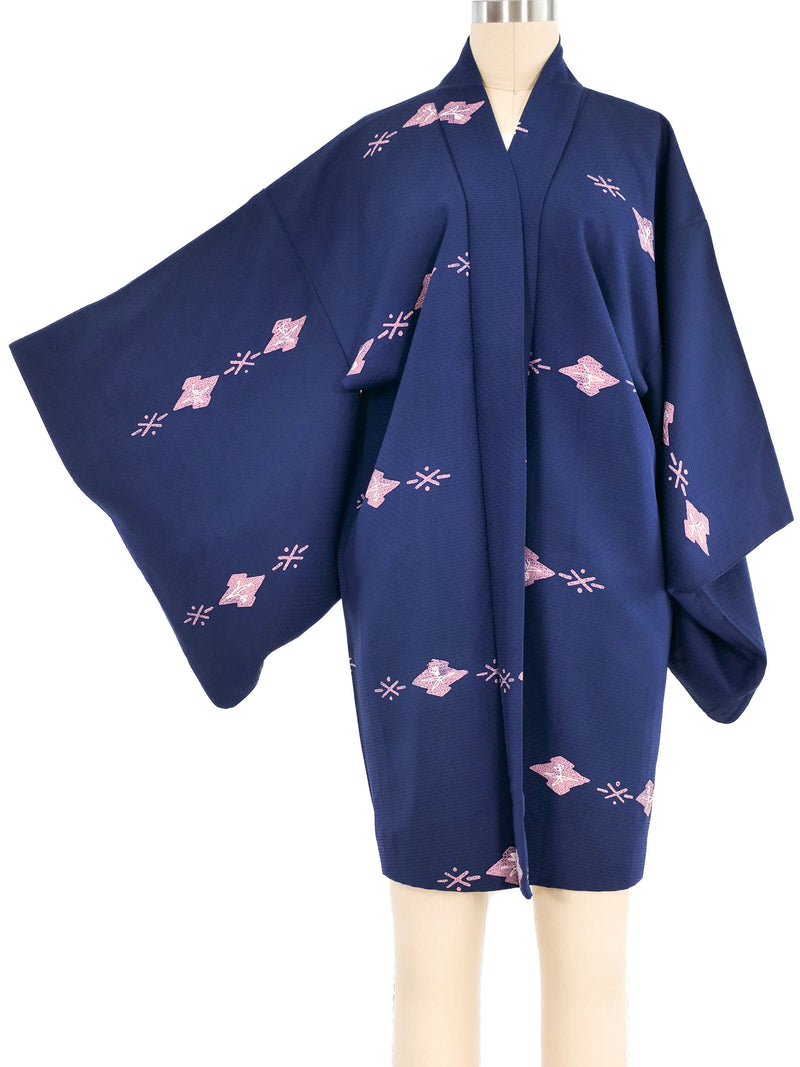 Navy Block Printed Haori Kimono Jacket arcadeshops.com