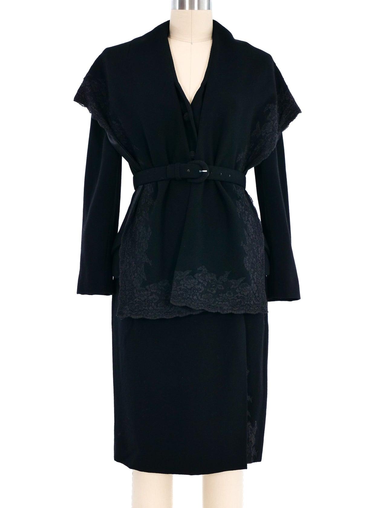 1998 Christian Dior Lace Trim Wrap Skirt And Jacket Ensemble