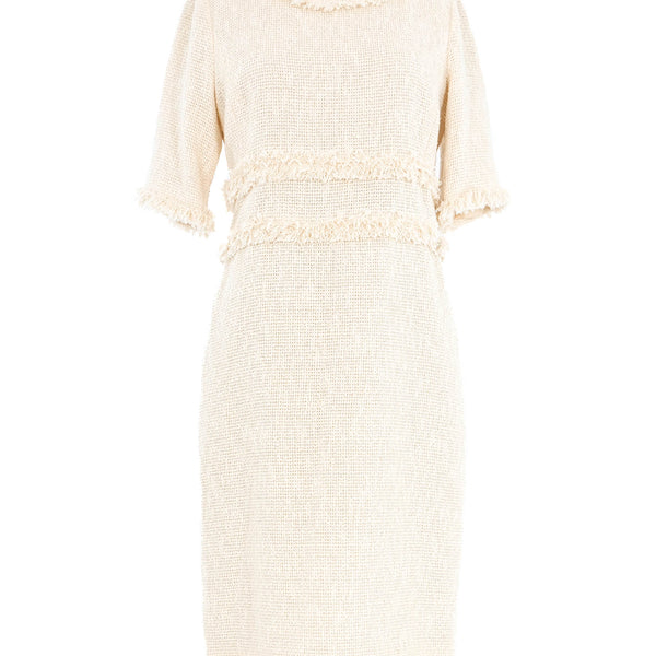 chanel cream dress Long dress - Cotton crepe, cream white & burgundy Fashion