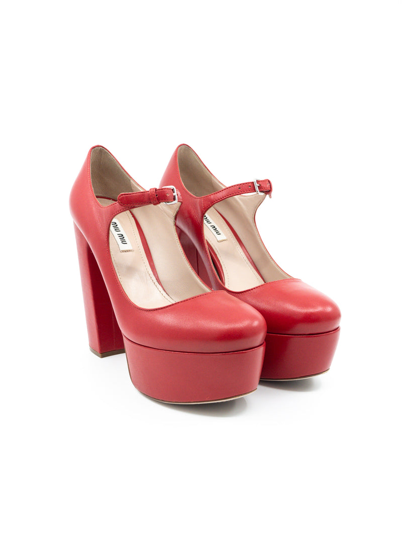 Miu Miu Red Leather Platform Mary Janes, 37