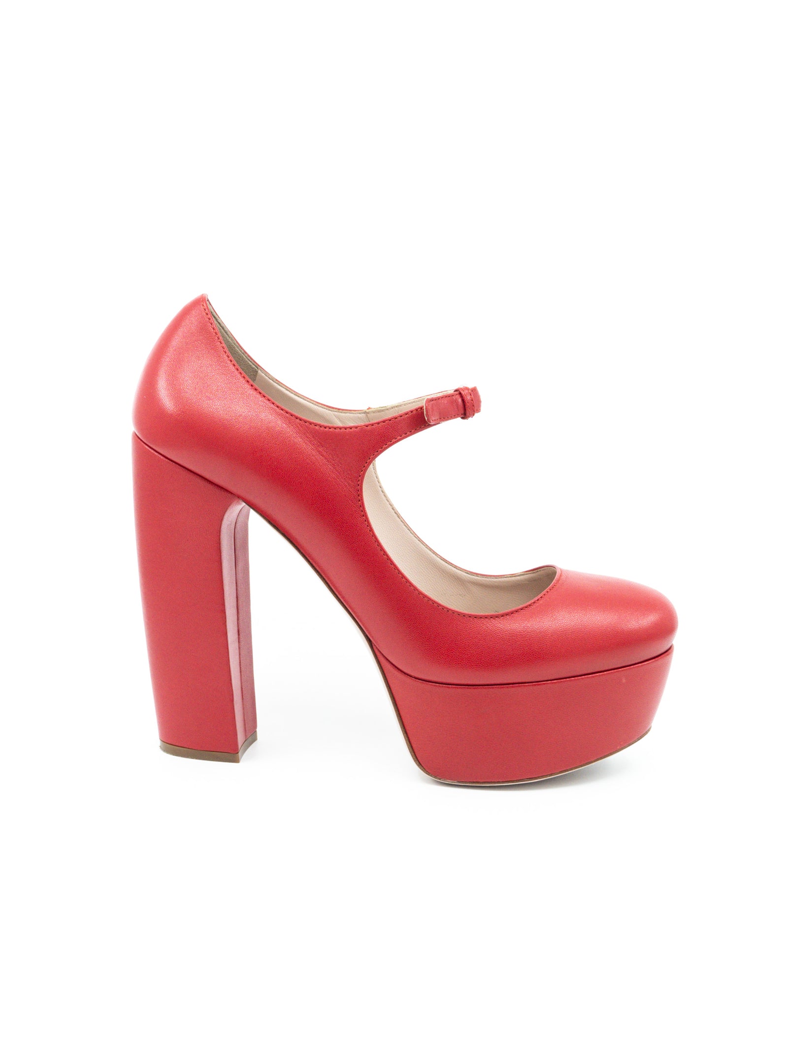 Miu Miu Red Leather Platform Mary Janes, 37