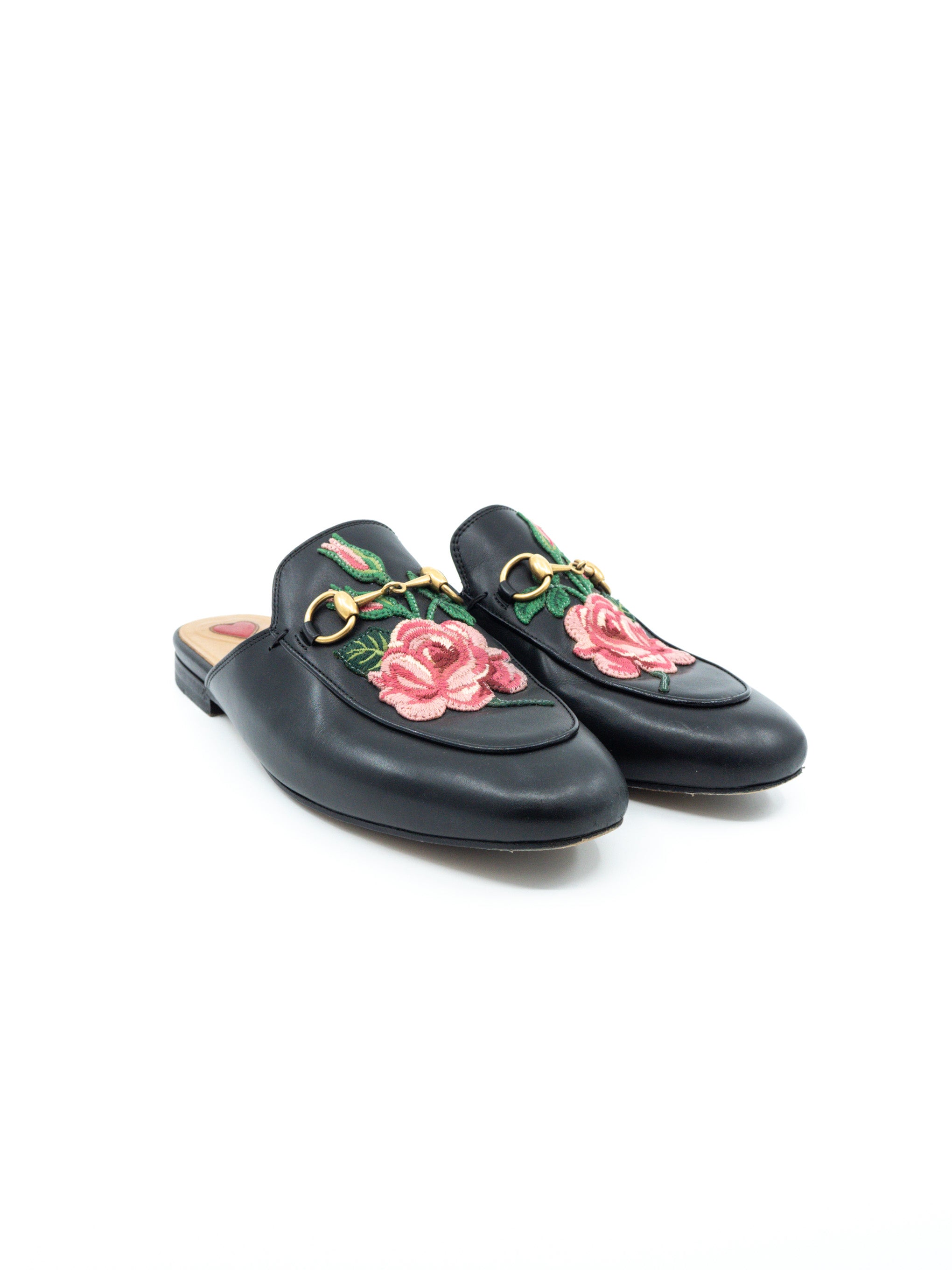 Gucci princetown embroidered online leather slipper