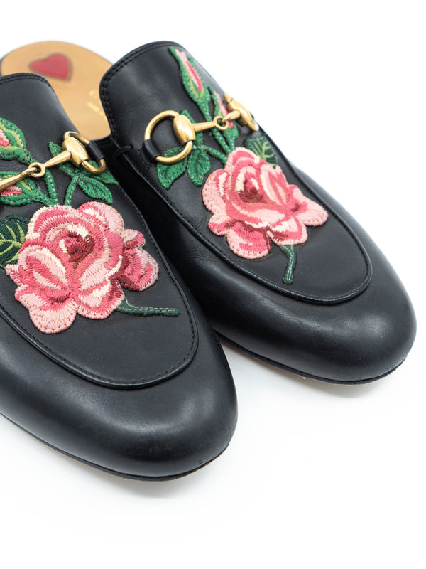 Gucci Princetown Embroidered Leather Slippers, 36.5 Shoes arcadeshops.com