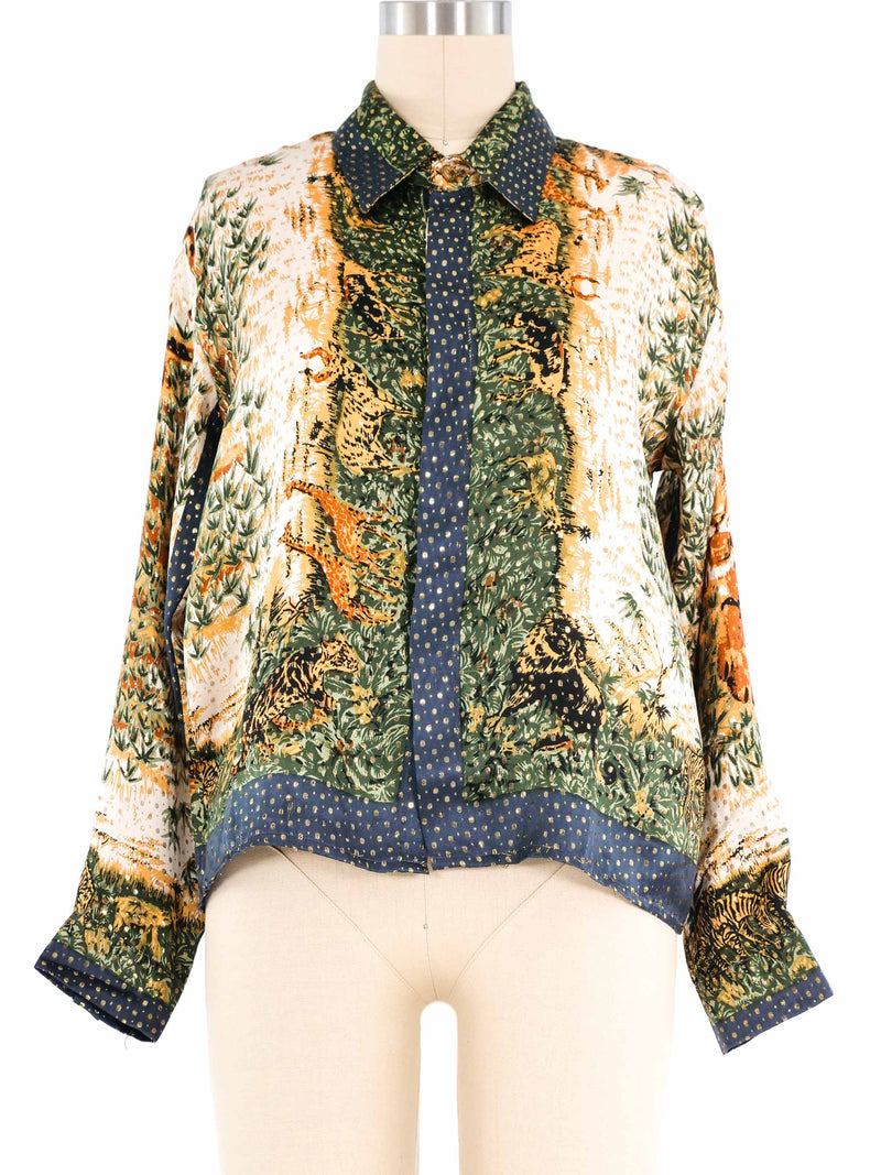 Safari Print Metallic Blouse Top arcadeshops.com