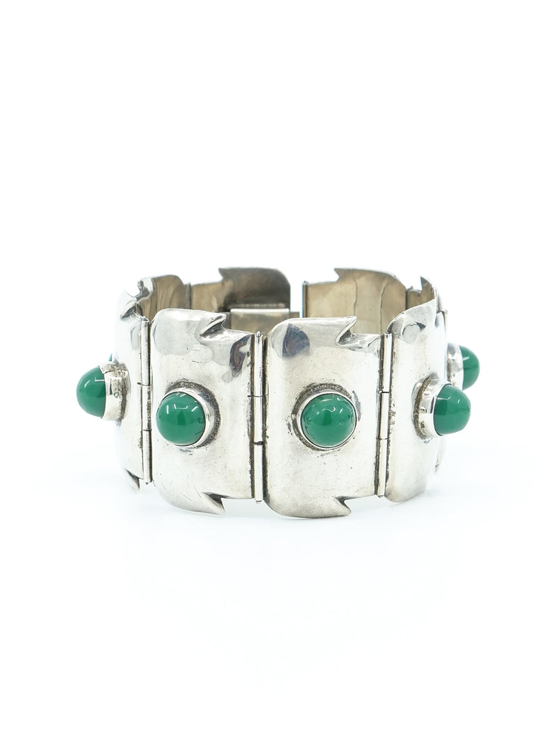 Mexican Sterling Green Glass Cabochon Bracelet Jewelry arcadeshops.com