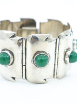 Mexican Sterling Green Glass Cabochon Bracelet Jewelry arcadeshops.com