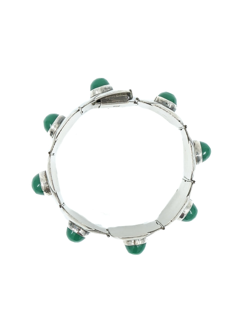Mexican Sterling Green Glass Cabochon Bracelet Jewelry arcadeshops.com