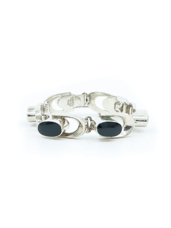 Mexican Sterling Onyx Link Bracelet Jewelry arcadeshops.com
