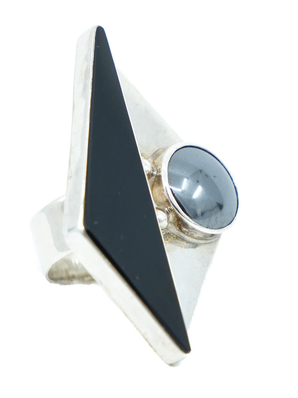 Modernist Geometric Onyx And Hematite Ring Jewelry arcadeshops.com