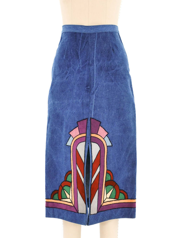 Applique Denim Midi Skirt Bottom arcadeshops.com