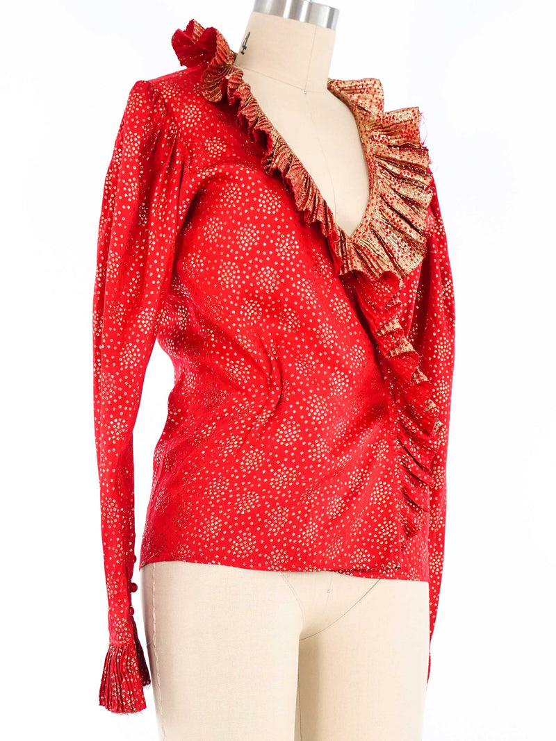 Yves Saint Laurent Metallic Ruffle Top Top arcadeshops.com