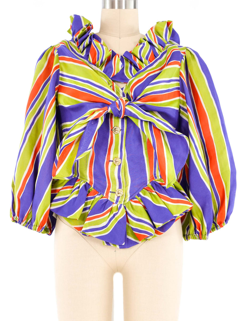 Christian Lacroix Striped Organza Puff Sleeve Top Top arcadeshops.com