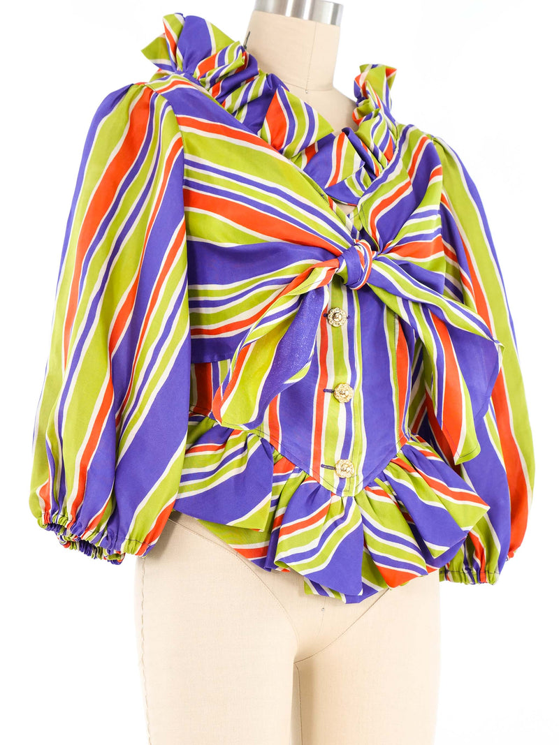 Christian Lacroix Striped Organza Puff Sleeve Top Top arcadeshops.com