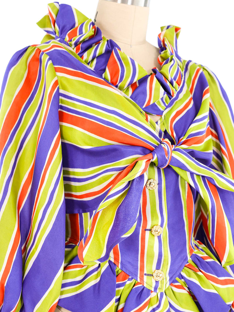 Christian Lacroix Striped Organza Puff Sleeve Top Top arcadeshops.com