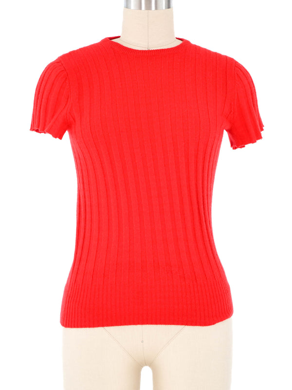 Yves Saint Laurent Red Cashmere Cropped Sweater Top arcadeshops.com