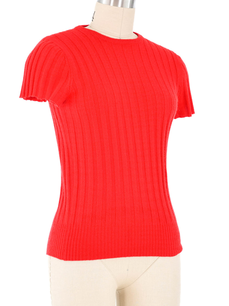 Yves Saint Laurent Red Cashmere Cropped Sweater Top arcadeshops.com