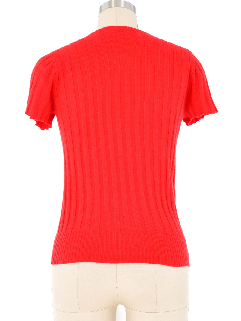 Yves Saint Laurent Red Cashmere Cropped Sweater Top arcadeshops.com