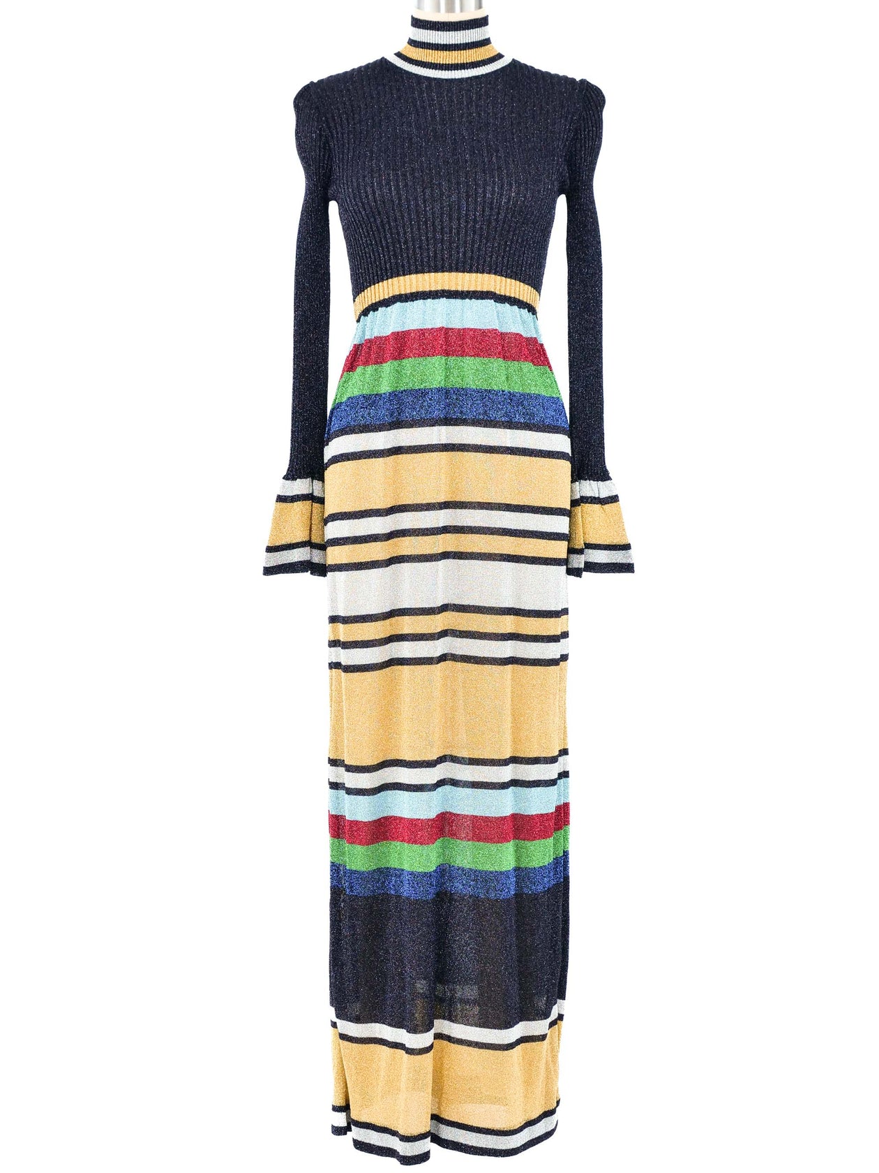 chinese dress ladies Metallic Color Block Rib Knit Maxi Dress