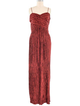 Wine Plisse Pleat Gown Dress arcadeshops.com