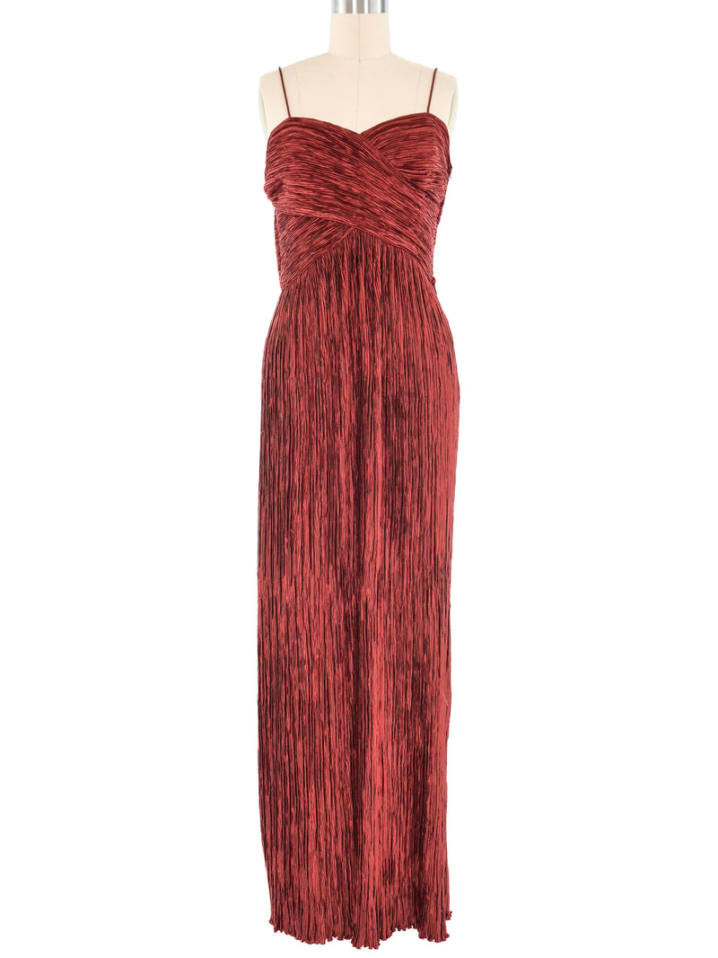 Wine Plisse Pleat Gown Dress arcadeshops.com