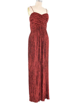 Wine Plisse Pleat Gown Dress arcadeshops.com