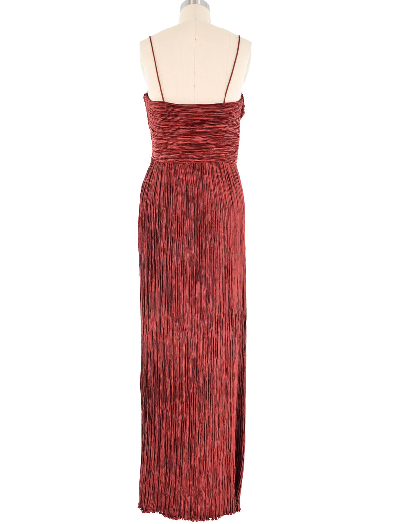 Wine Plisse Pleat Gown Dress arcadeshops.com