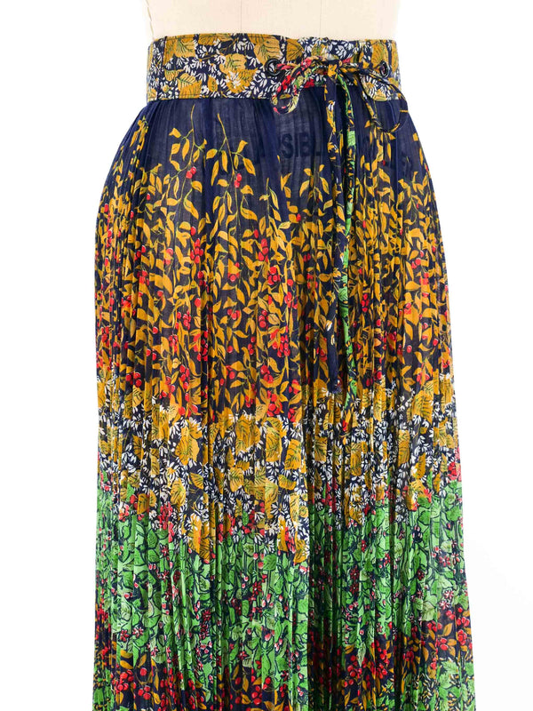 Floral Accordion Pleated Maxi Skirt Bottom arcadeshops.com