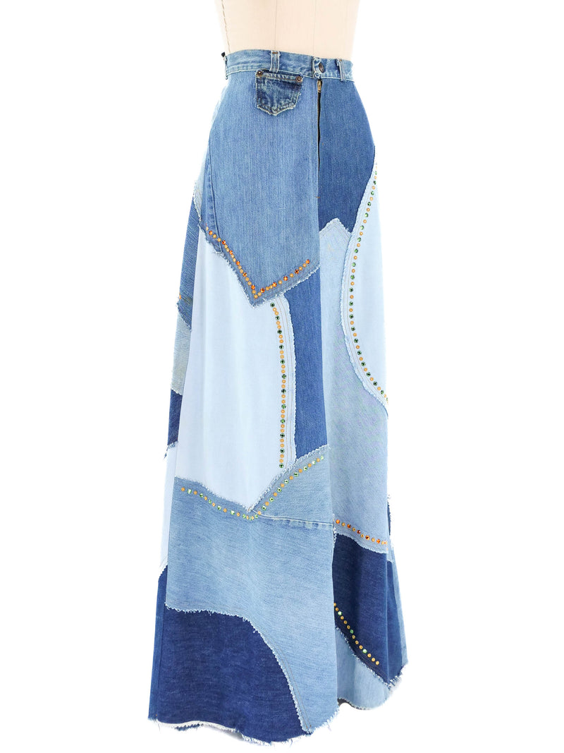 Love Melody Studded Denim Maxi Skirt Bottom arcadeshops.com