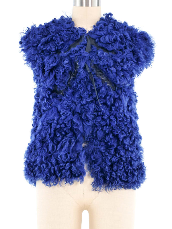 Cobalt Mongolian Fur Leather Trimmed Vest Jacket arcadeshops.com