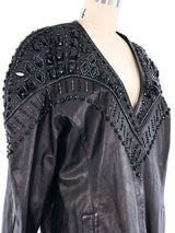 Crystal Studded Black Leather Jacket Jacket arcadeshops.com