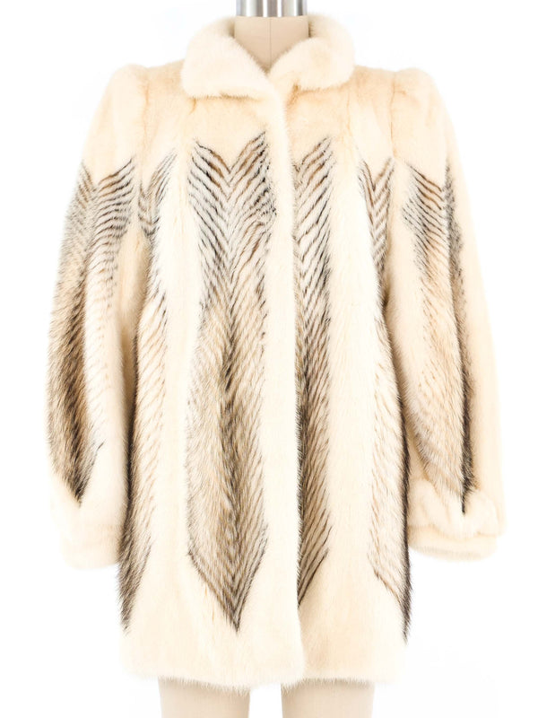 White Mink Striped Fur Coat Outerwear arcadeshops.com