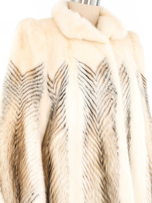 White Mink Striped Fur Coat Outerwear arcadeshops.com