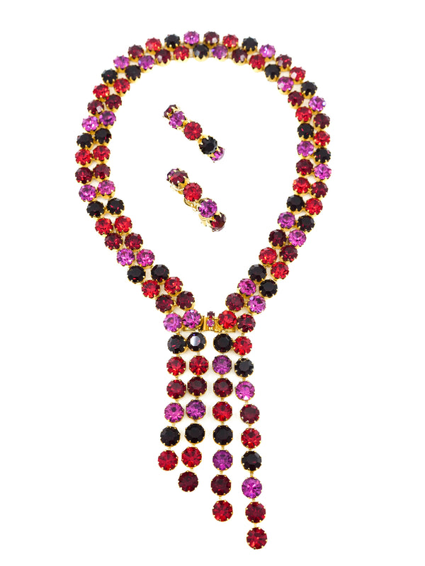 1960s Jewel Toned Crystal Necklace and Earring Set Jewelry arcadeshops.com