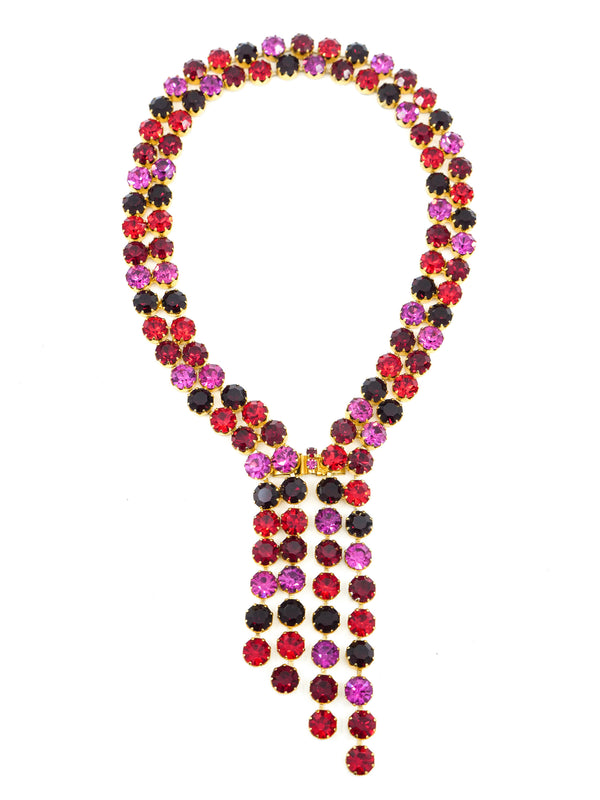 1960s Jewel Toned Crystal Necklace and Earring Set Jewelry arcadeshops.com